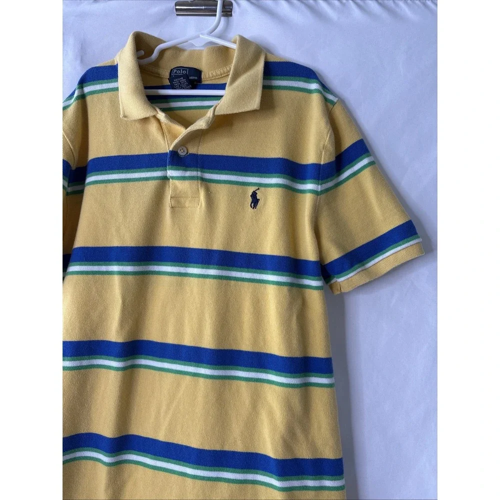 Polo Ralph Lauren Shirt Boys Large 14-16 Striped Short Sleeve‎ Casual Top Yellow